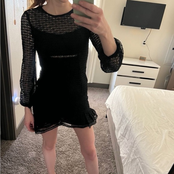 Bardot Eyelet Long Sleeve Mini Dress - Picture 2 of 3